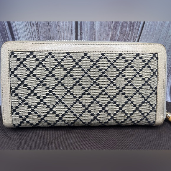 GUCCI Diamante Zip Wallet Leather Canvas Bamboo Tassel Beige & Black w/ Dust Bag - Picture 7 of 15